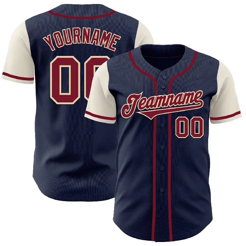 Baseball Jersey With Movie-Inspired Graphics-Custom Navy Crimson-Cream Authentic Two Tone Baseball Jersey