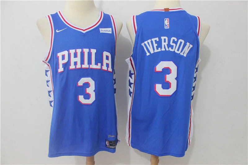 Basketball Jersey With Recycled Fabric-76ers 3 Allen Iverson Blue Authentic Basketball Jersey