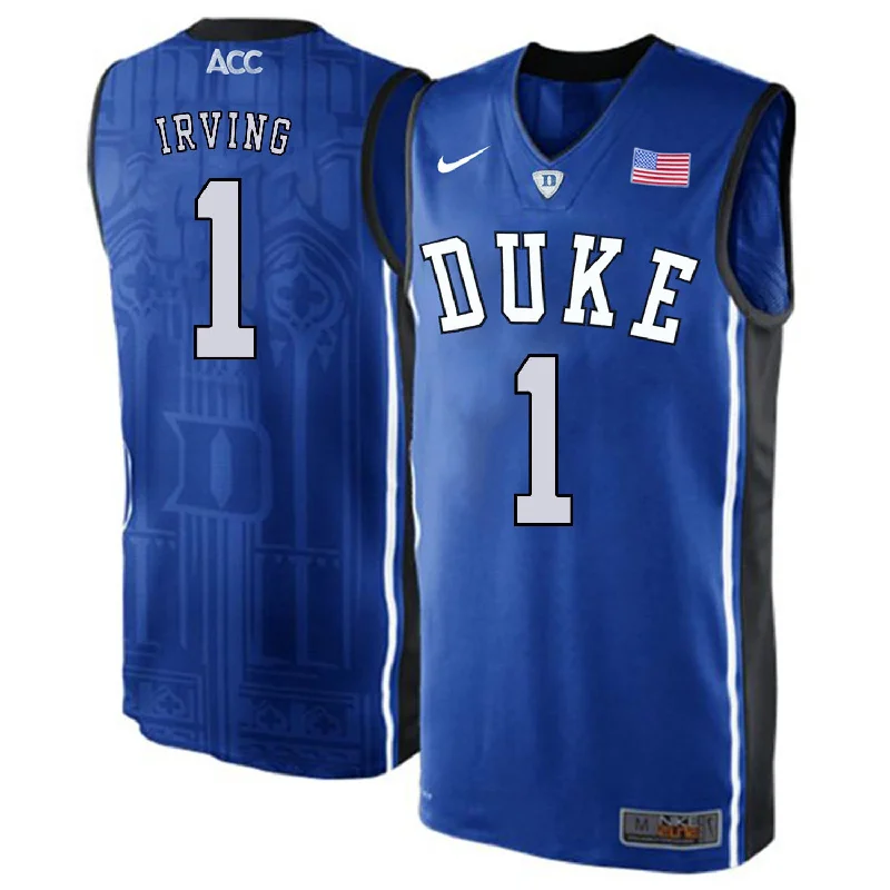 Long Sleeve Basketball Jersey-Duke Blue Devils 1 Kyrie Irving Blue Elite College Basketabll Basketball Jersey