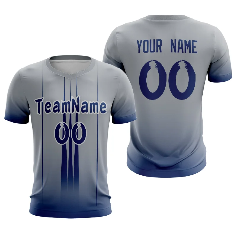 Football Jersey With Edgy Designs-Custom Gray Navy Sport Soccer Tops Jersey