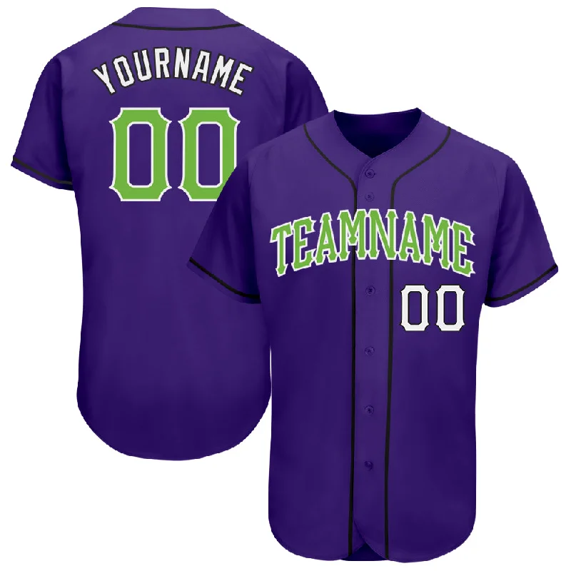 Away Baseball Jersey-Custom Purple Neon Green White-Black Authentic Baseball Jersey