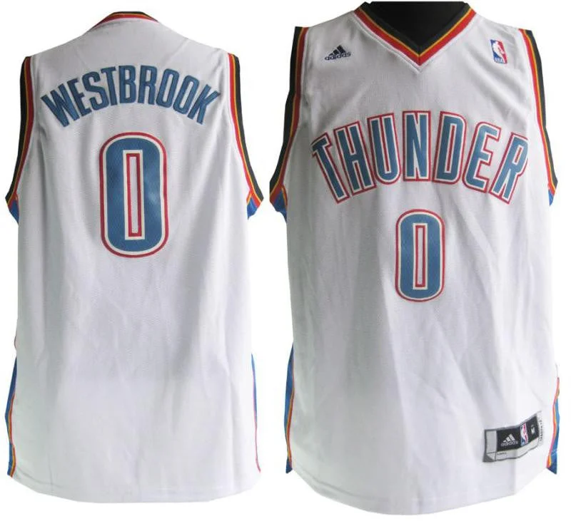 Basketball Jersey With Bold Graphics-Thunder 0 Westbrook White New Revolution 30 Swingman Basketball Jerseys