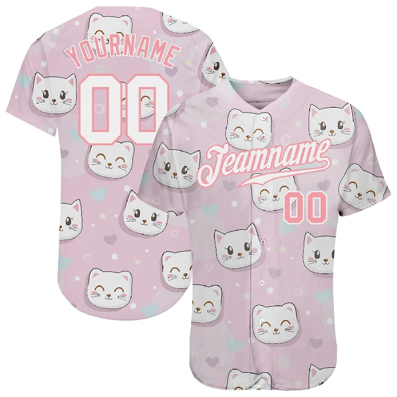 Baseball Jersey With 80s Throwback-Custom Light Pink White-Light Pink 3D Pattern Design Cats Authentic Baseball Jersey