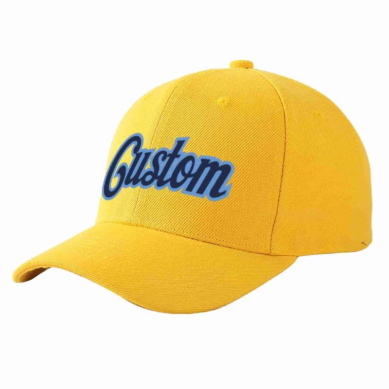 Packable Baseball Cap-Custom Gold Navy-Light Blue Curved Eaves Sport Baseball Cap Design for Men/Women/Youth