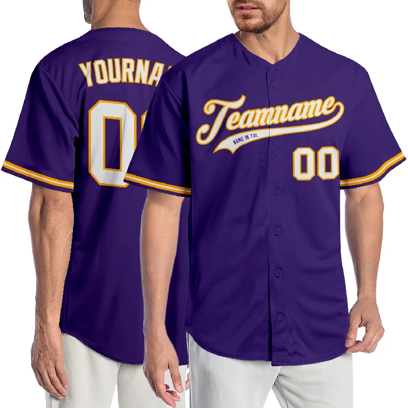 Custom Baseball Jersey-Custom Purple White-Gold Authentic Baseball Jersey