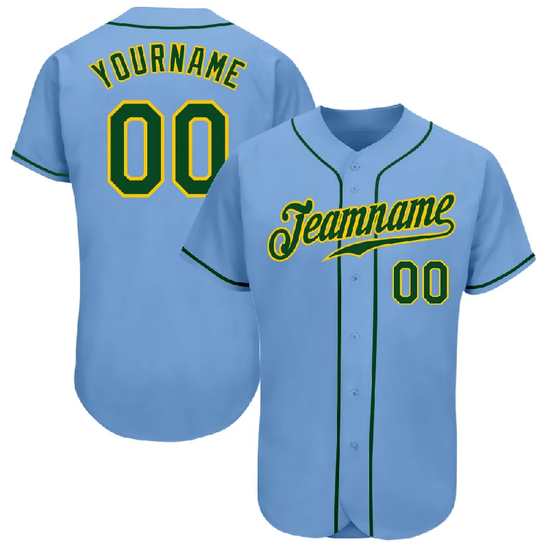 Baseball Jersey With Anti-Wrinkle Technology-Custom Light Blue Green-Gold Authentic Baseball Jersey