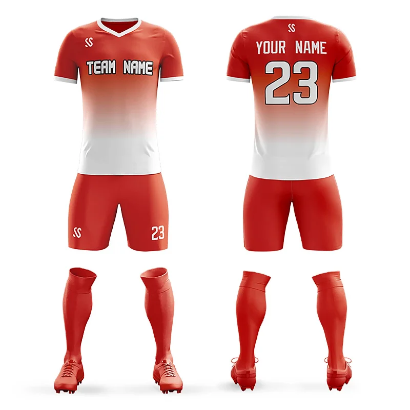 Football Jersey With Flame Graphics-Custom Red White Printing Sportswear Soccer Sets Jersey