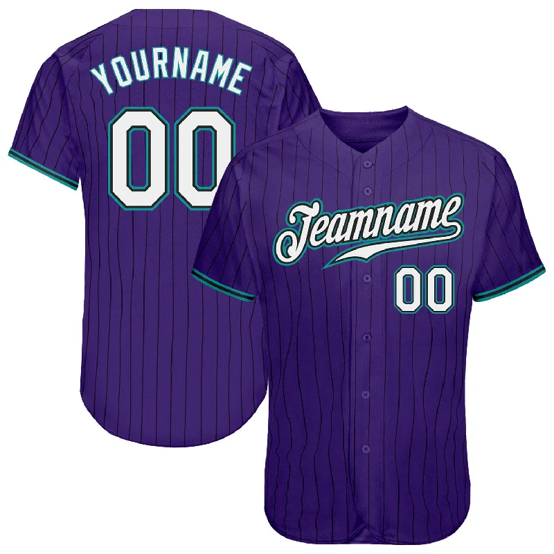 Baseball Jersey For Batboys-Custom Purple Black Pinstripe White-Teal  Authentic Baseball Jersey