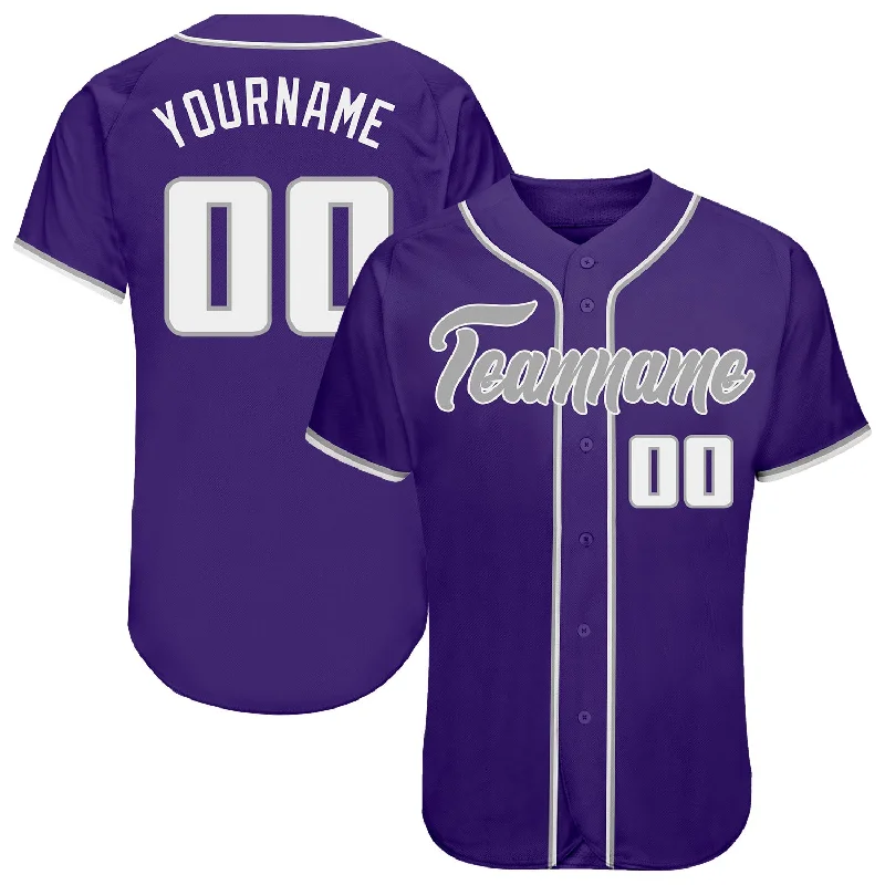 Official Baseball Jersey-Custom Purple White-Gray Authentic Baseball Jersey