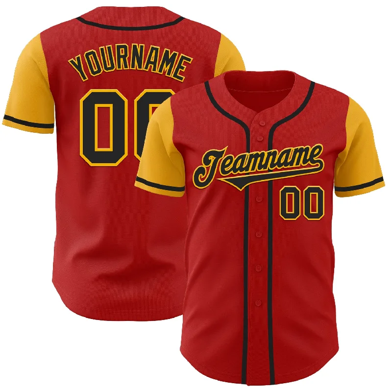 Baseball Jersey With Fashion-Forward Appeal-Custom Red Black-Gold Authentic Two Tone Baseball Jersey