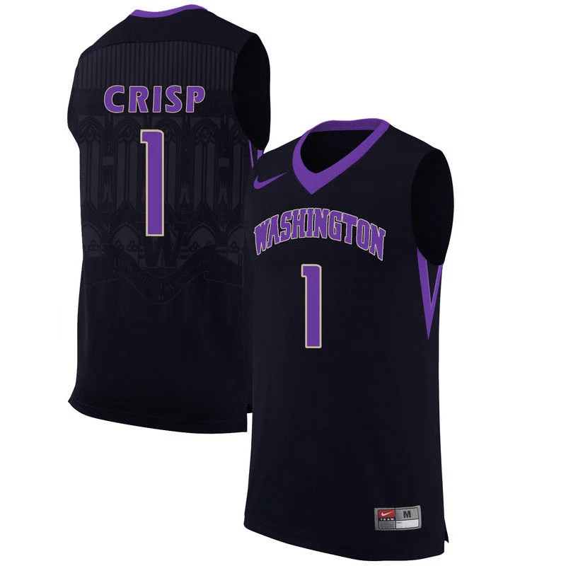 Basketball Jersey With UV Protection-Washington Huskies 1 David Crisp Black College Basketball Basketball Jersey