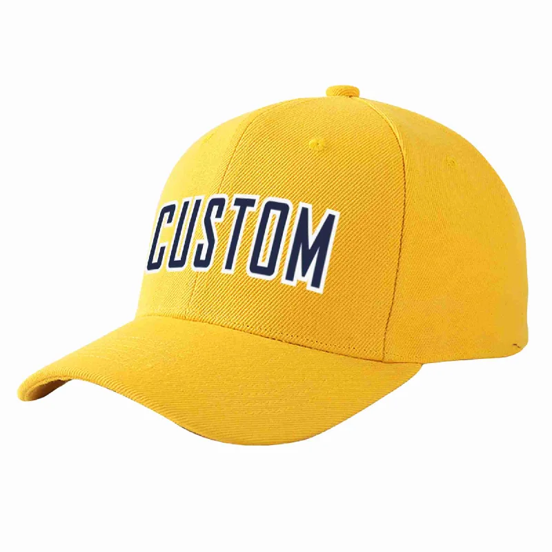 Soccer Baseball Cap-Custom Gold Navy-White Curved Eaves Sport Baseball Cap Design for Men/Women/Youth