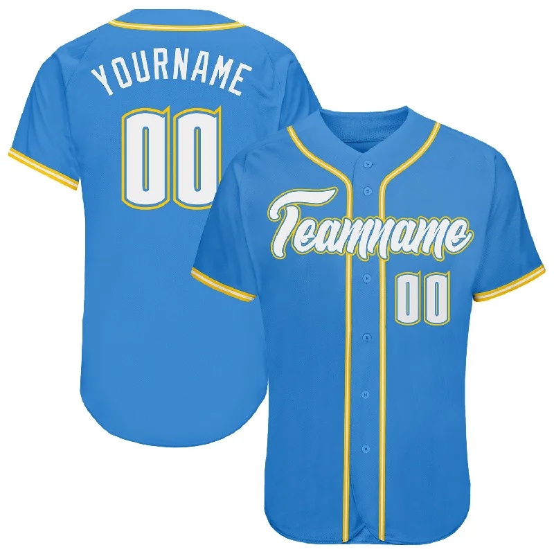 Baseball Jersey For Softball-Custom Powder Blue White-Gold Authentic Baseball Jersey