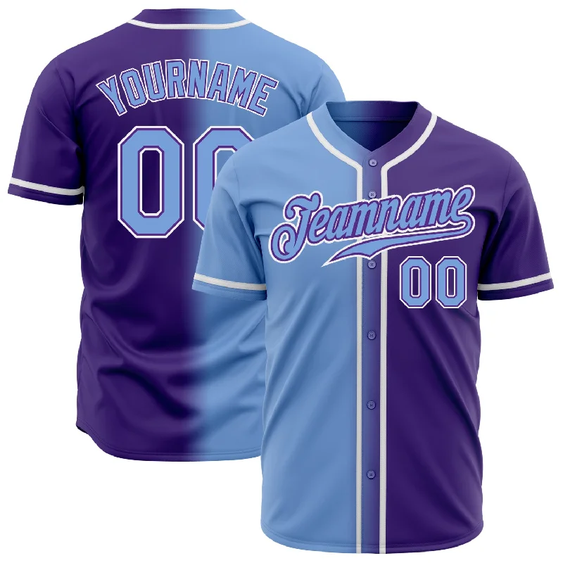 Game Day Baseball Jersey-Custom Purple Light Blue-White Authentic Gradient Fashion Baseball Jersey