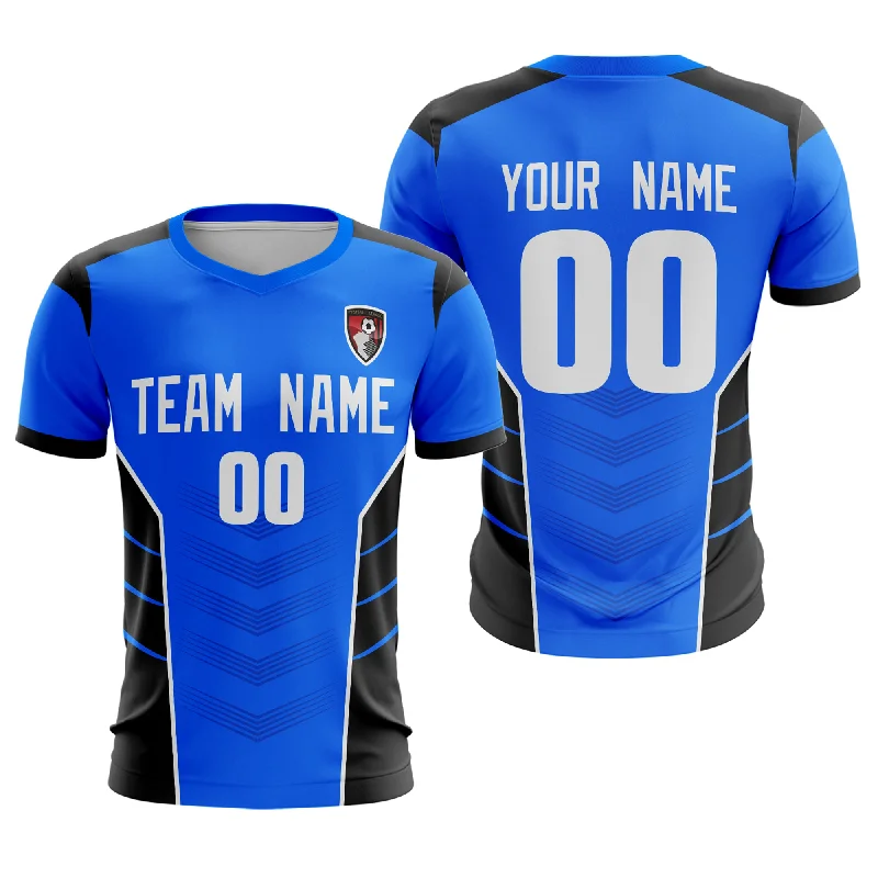 Football Jersey With Distressed Fabric-Custom Blue White-Black Sport Soccer Tops Jersey