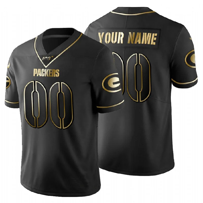 Training Football Jersey-Custom GB.Packers Black Golden Limited 100 Jersey Stitched Football Jerseys