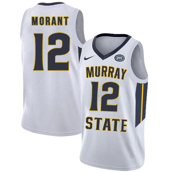 Basketball Jersey With Pastel Hues-Murray State Racers 12 Ja Morant White College Basketball Basketball Jersey