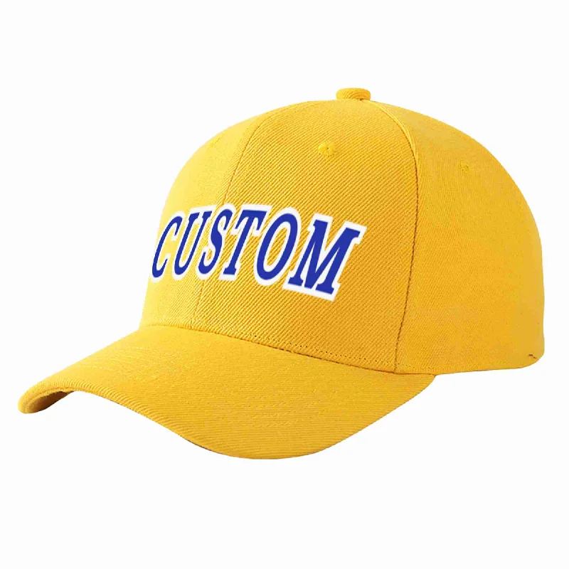 Souvenir Baseball Cap-Custom Gold Royal-White Curved Eaves Sport Baseball Cap Design for Men/Women/Youth