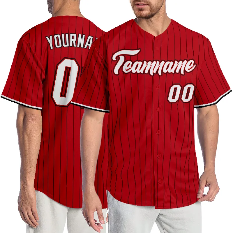 Replica Baseball Jersey-Custom Red Black Pinstripe White-Black Authentic Baseball Jersey