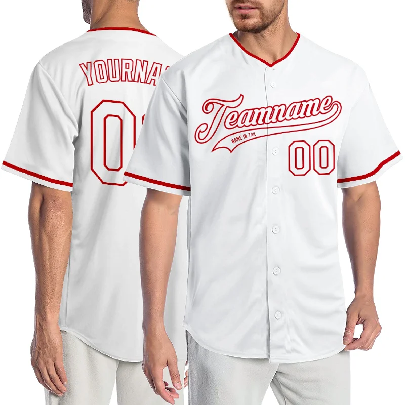 Baseball Jersey With Soft Touch-Custom White White-Red Authentic Baseball Jersey