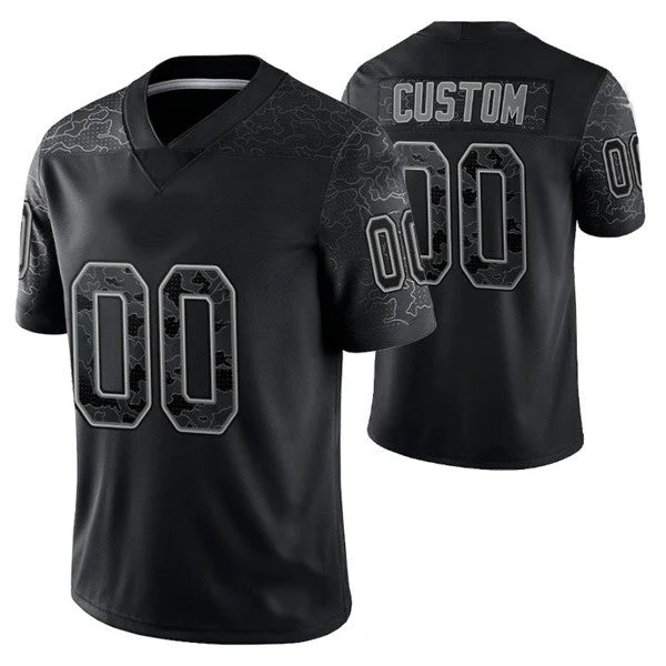 Football Jersey With Cartoonish Artwork-Custom P.Eagles Football Jerseys Active Player Black Reflective Limited Stitched Jersey