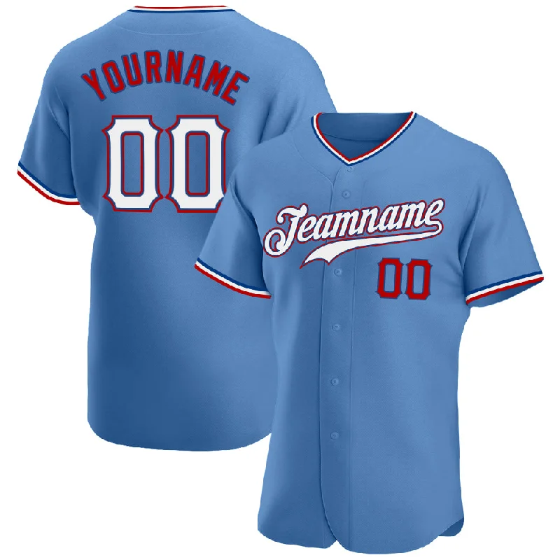 Baseball Jersey With Distressed Fabric-Custom Light Blue White-Red Authentic Baseball Jersey