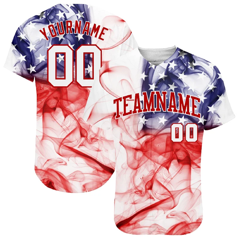 Baseball Jersey With Boxy Shape-Custom White White-Red 3D American Flag Authentic Baseball Jersey