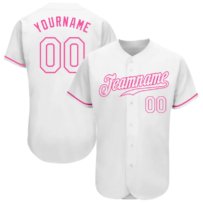 Baseball Jersey With Anti-Wrinkle Technology-Custom White White-Pink Authentic Baseball Jersey