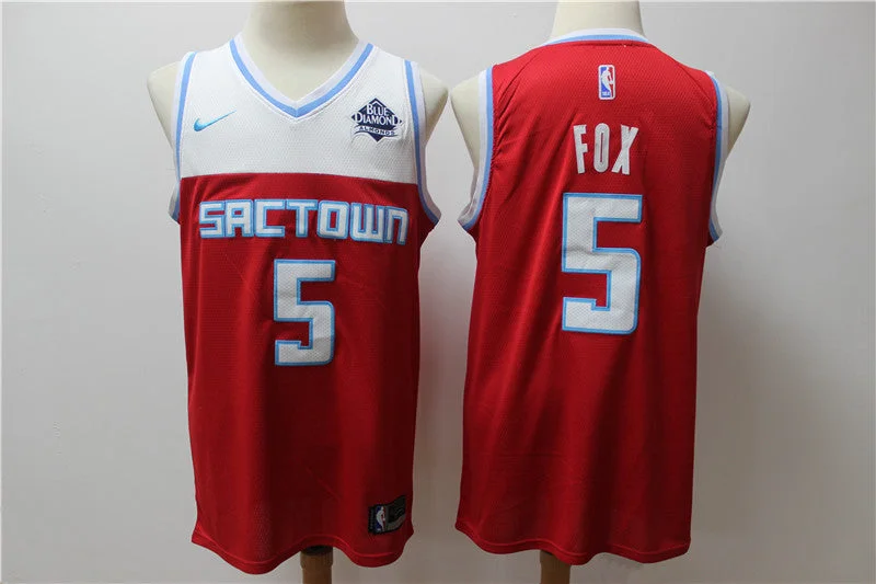 Basketball Jersey For Outdoor Games-Kings 5 De'Aaron Fox Red 2019 20 City Edition Swingman Basketball Jersey