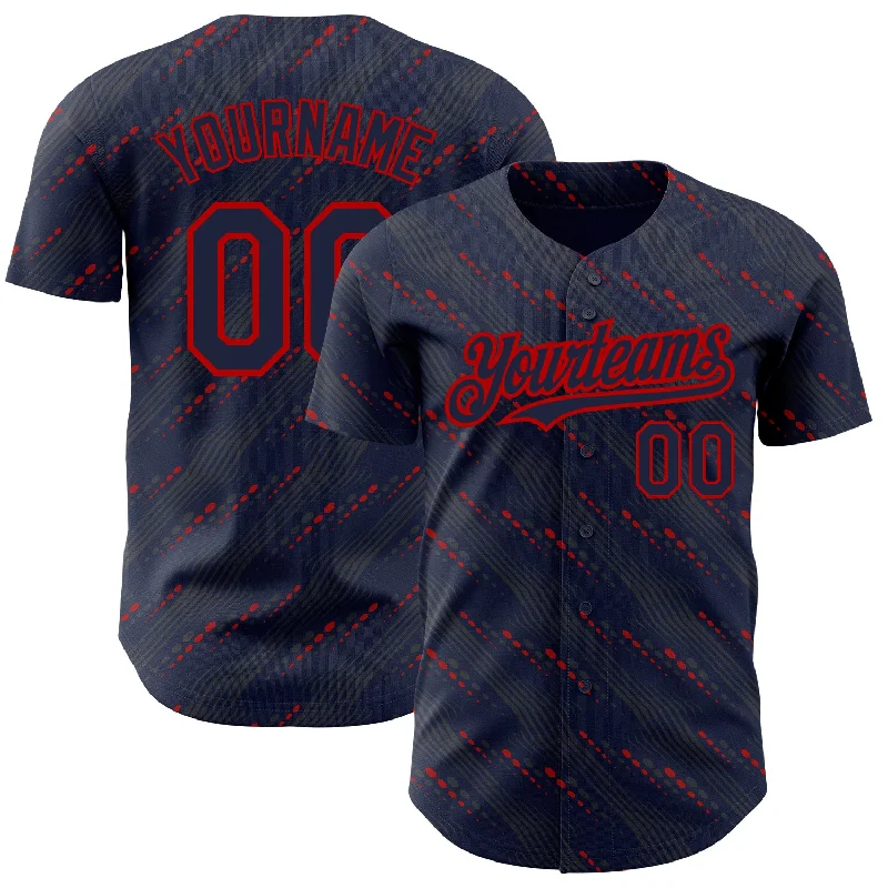 MVP Baseball Jersey-Custom Navy Red 3D Pattern Design Slant Lines Authentic Baseball Jersey