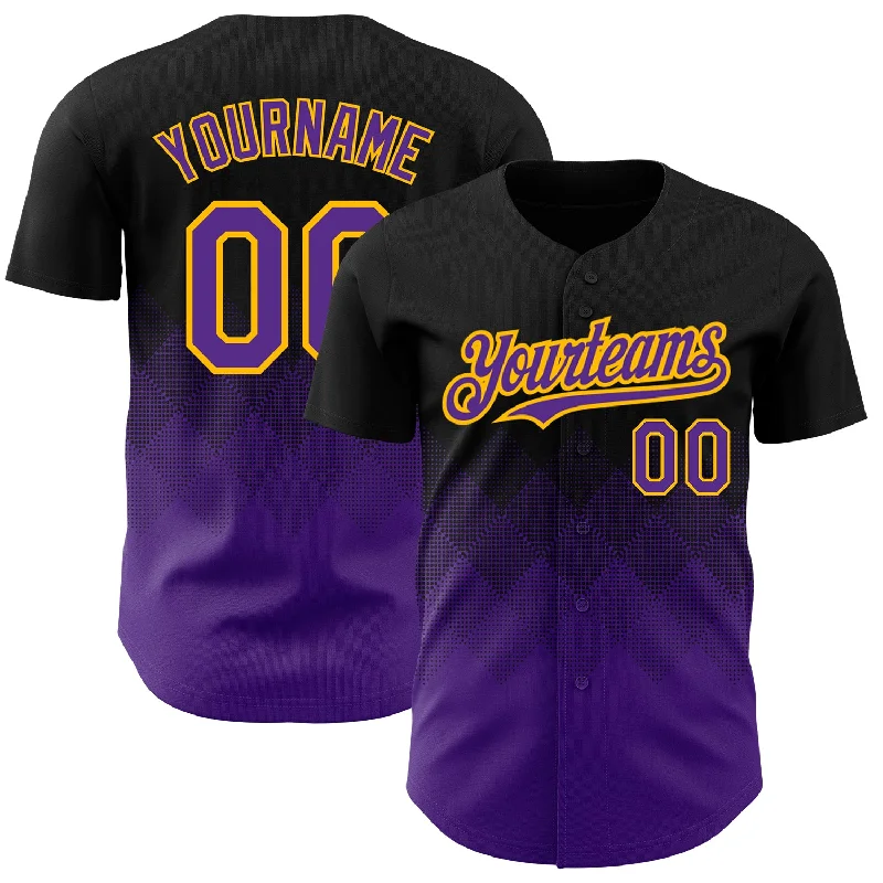 Vintage Baseball Jersey-Custom Black Purple-Gold 3D Pattern Design Gradient Square Shapes Authentic Baseball Jersey