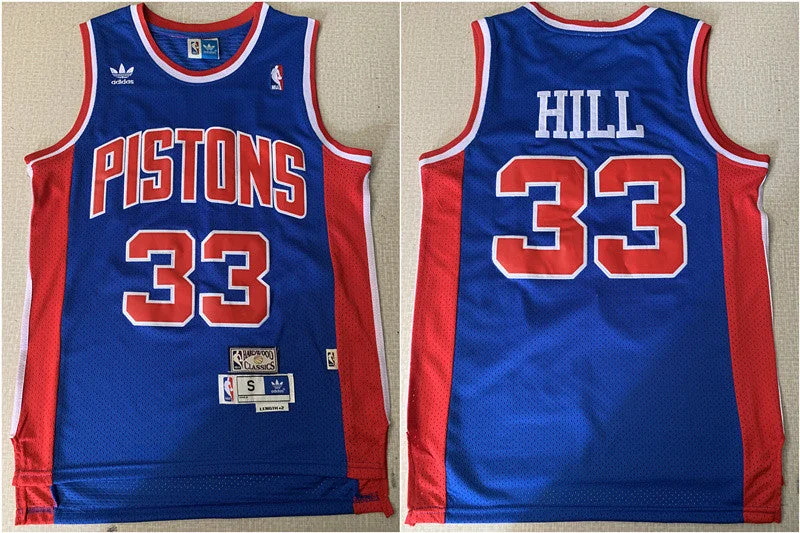 Youth Basketball Jersey-Pistons 33 Grant Hill Blue Mesh Hardwood Classics Basketball Jersey