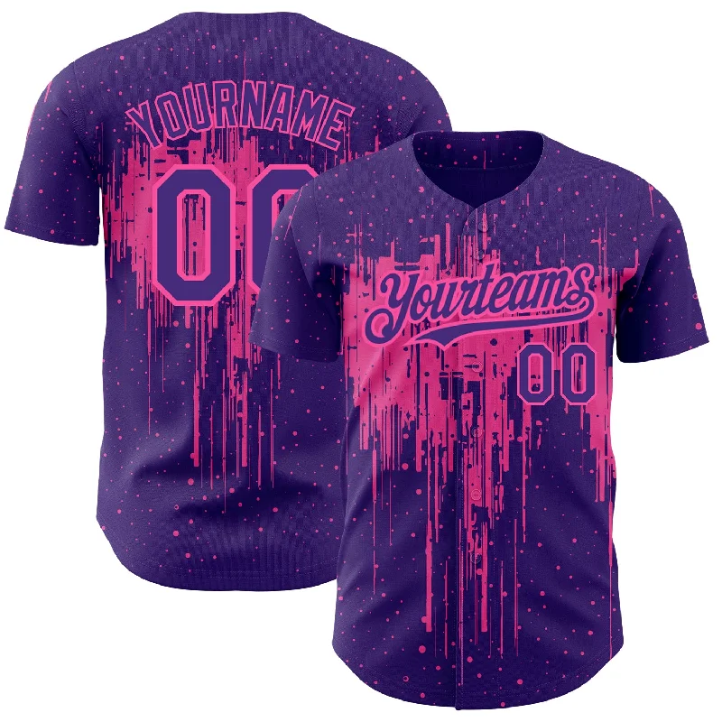 Baseball Jersey For Softball-Custom Purple Pink 3D Pattern Design Dripping Splatter Art Authentic Baseball Jersey