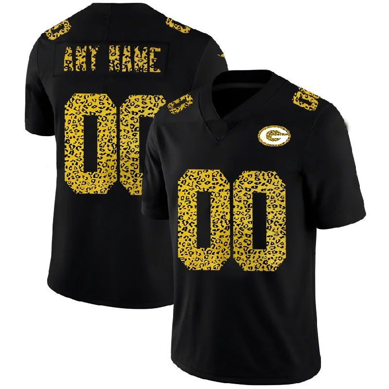 Performance Football Jersey-Custom GB.Packers Men's Leopard Print Fashion Vapor Limited Jersey Black Stitched Football Jerseys