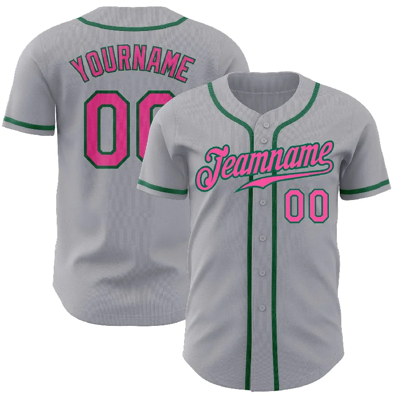 Baseball Jersey With Unique Typography-Custom Gray Pink-Kelly Green Authentic Baseball Jersey