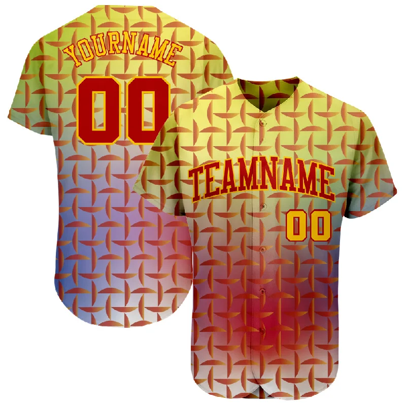 Baseball Jersey With Celebrity Signature-Custom Red Red-Gold 3D Pattern Design Authentic Baseball Jersey