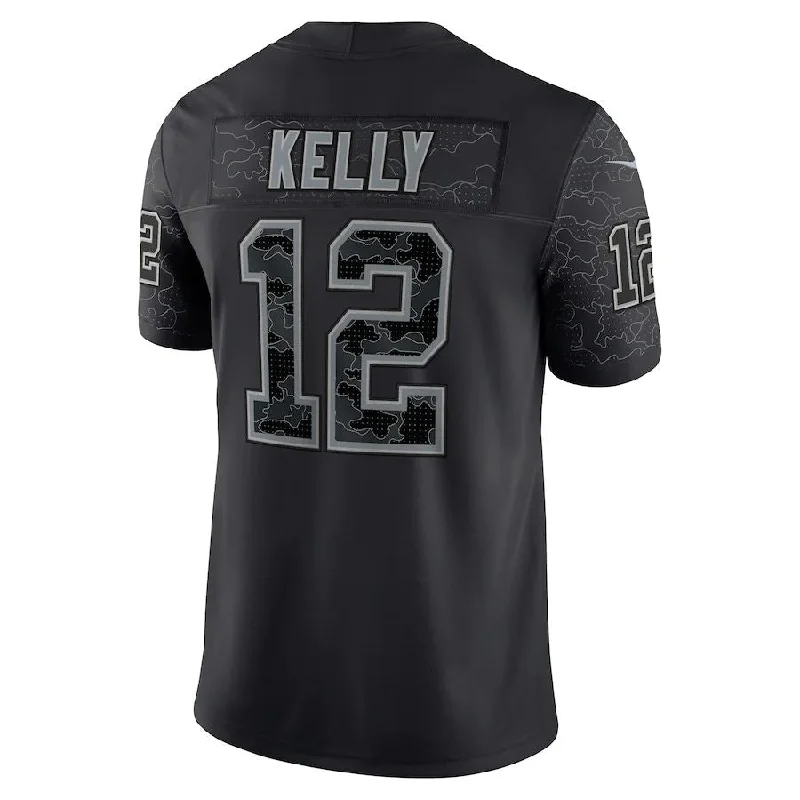 Unisex Football Jersey-B.Bills #12 Jim Kelly Black Retired Player RFLCTV Limited Jersey American Stitched Football Jerseys