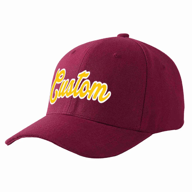 Reflective Baseball Cap-Custom Red Wine Gold-White Curved Eaves Sport Baseball Cap Design for Men/Women/Youth