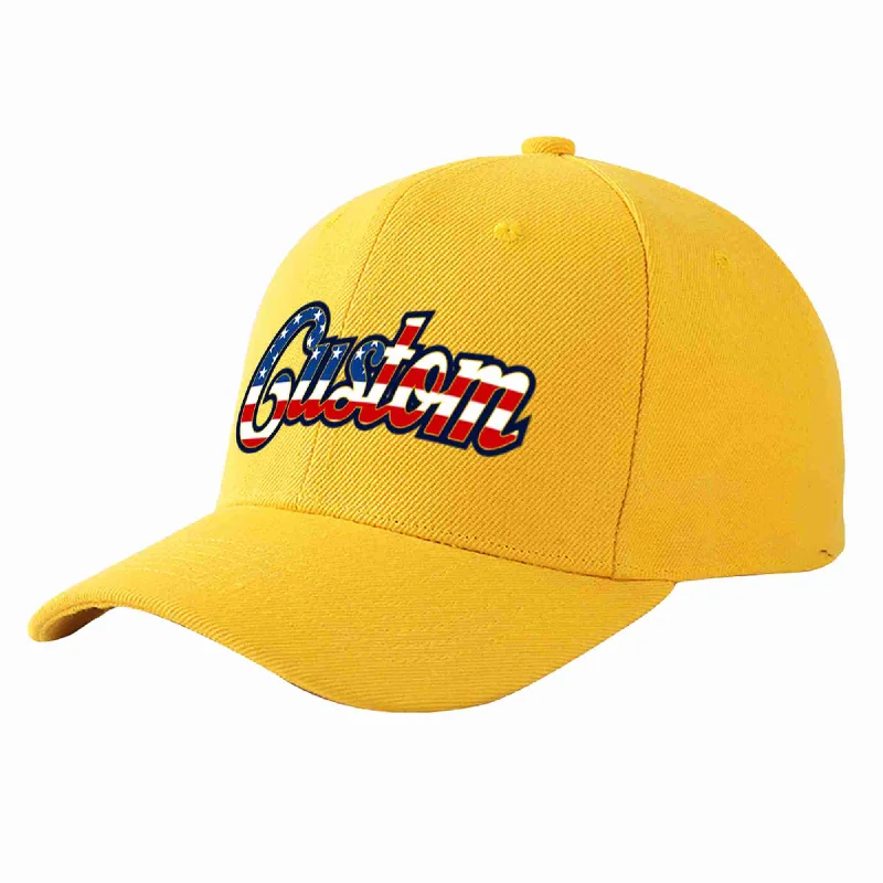 Foldable Baseball Cap-Custom Gold Vintage USA Flag-Gold Curved Eaves Sport Baseball Cap Design for Men/Women/Youth