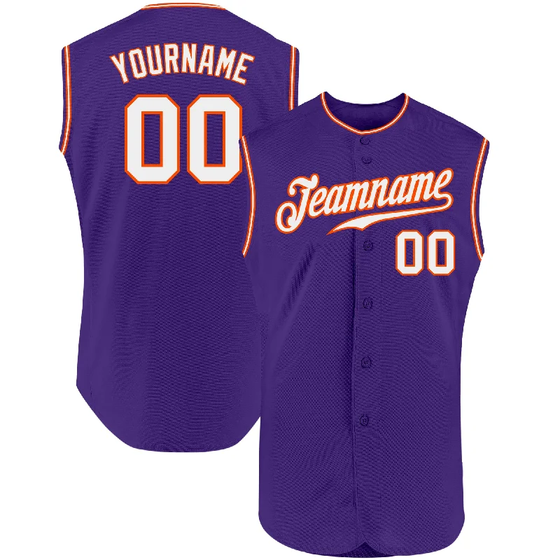 Baseball Jersey With Metallic Print-Custom Purple White-Orange Authentic Sleeveless Baseball Jersey