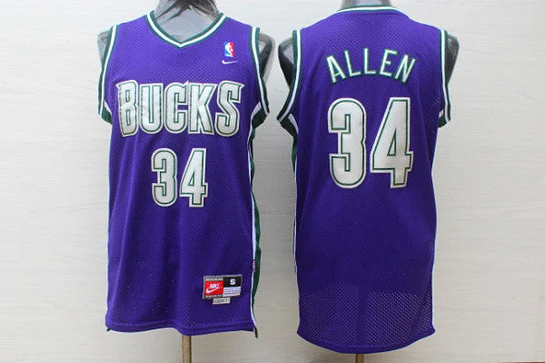 Basketball Jersey With Neon Colors-Bucks 34 Ray Allen Purple Basketball Jersey