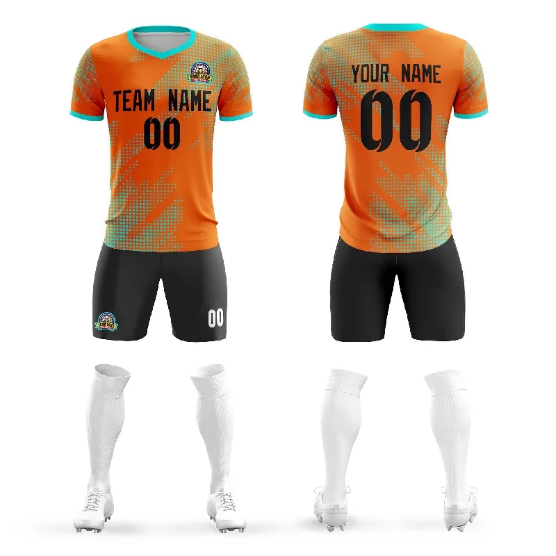 Printed Football Jersey-Custom Orange Black Casual Sport Soccer Sets Jersey