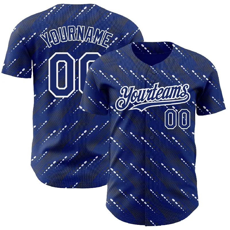 Baseball Jersey With Number-Custom Royal White 3D Pattern Design Slant Lines Authentic Baseball Jersey