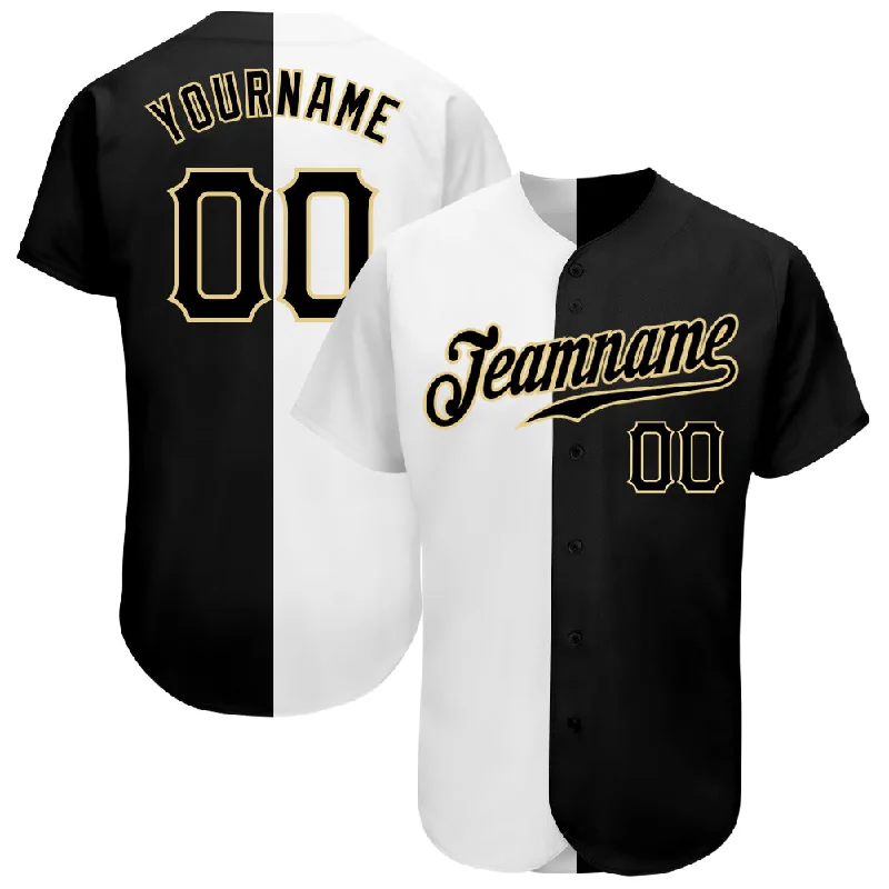 Baseball Jersey With Eco-Friendly Material-Custom White-Black Vegas Gold Authentic Split Fashion Baseball Jersey