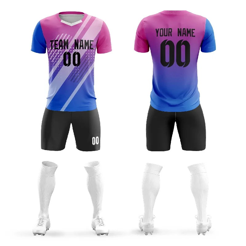 Sublimated Football Jersey-Custom Royal Black Pink Breathable Sport Soccer Sets Jersey