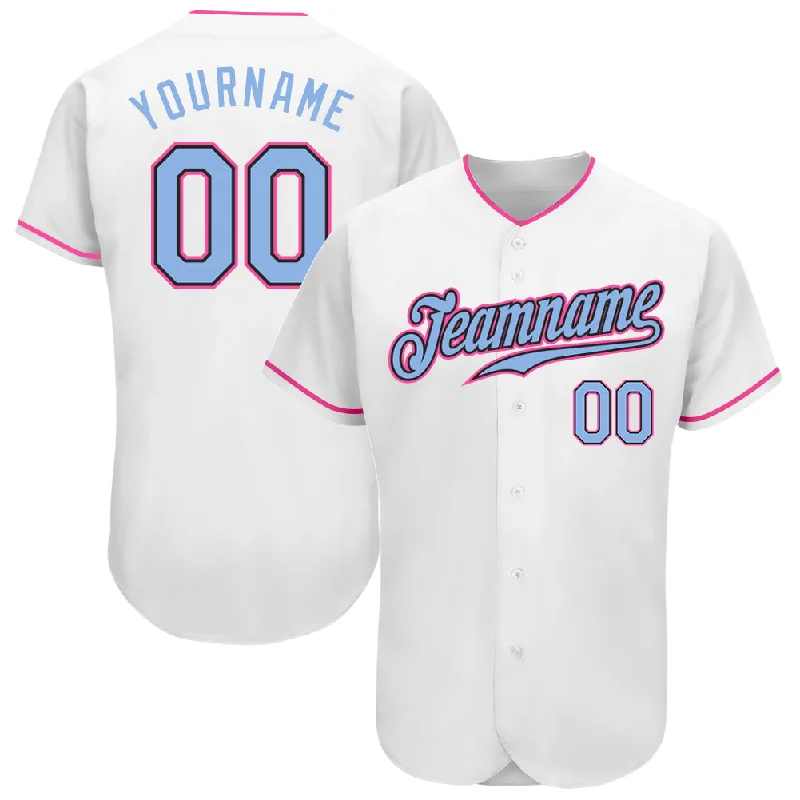 Baseball Jersey For New Year's Eve-Custom White Light Blue Black-Pink Authentic Baseball Jersey