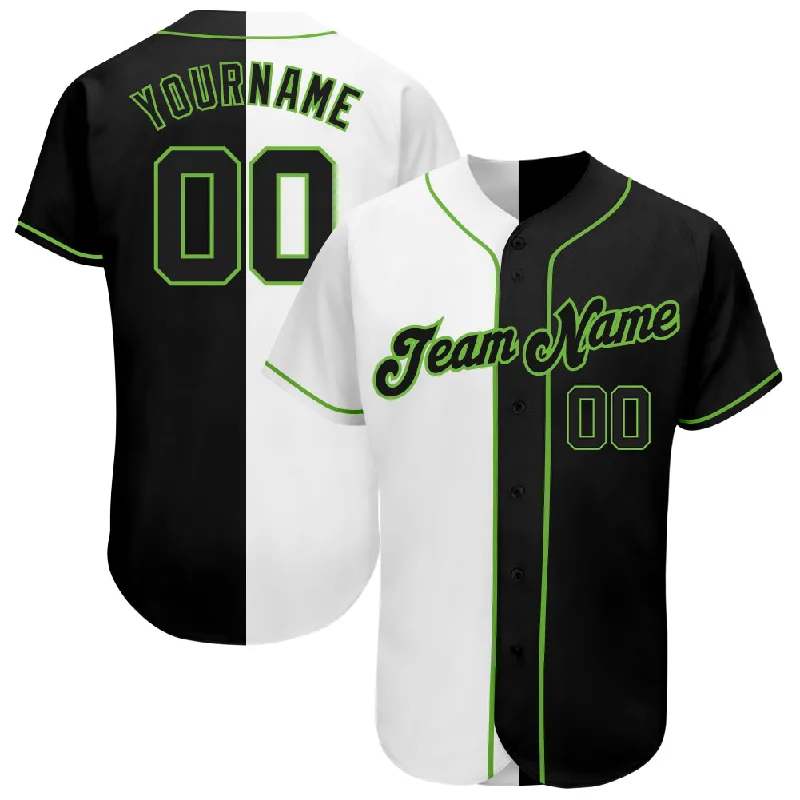 Baseball Jersey With Recycled Fabric-Custom White-Black Neon Green Authentic Split Fashion Baseball Jersey