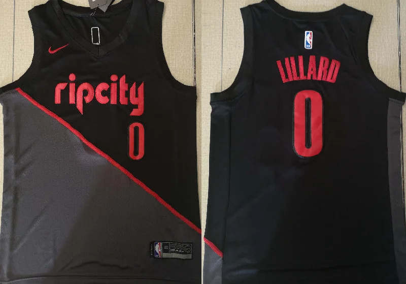 Sleeveless Basketball Jersey-Blazers 0 Damian Lillard Black 2018-19 City Edition Swingman Basketball Jersey