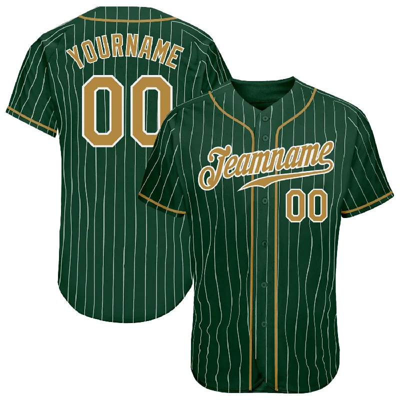 Baseball Jersey With Gothic Look-Custom Green White Pinstripe Old Gold-White Authentic Baseball Jersey