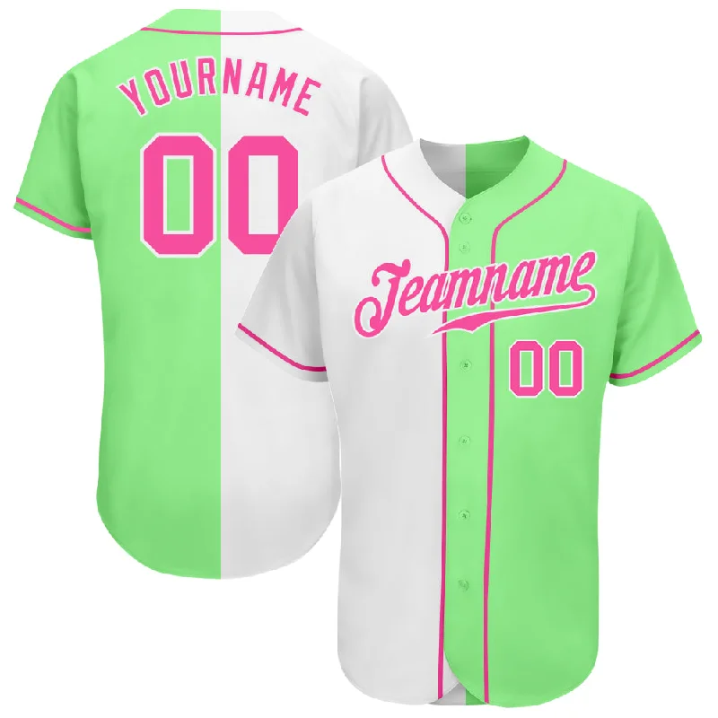 Baseball Jersey For Independence Day-Custom Pea Green Pink-White Authentic Split Fashion Baseball Jersey